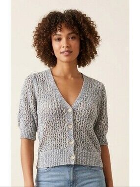 A.N.A Crochet Button up Cardigan sweater Blue & White Size M